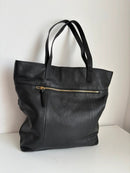 John Lewis black leather tote bag with gold hardware
