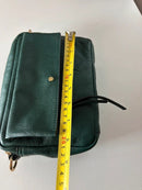 Accessorize Dark Green Leather Women's Satchel with Adjustable Black Strap, Very Good Condition