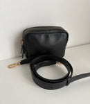 Black Leather Double Zip Crossbody Bag with Adjustable Strap