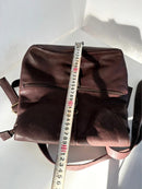 Brown Leather Backpack with Front Zip Pocket and Buckle Closure