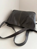 Classic Black Genuine Leather Shoulder Bag with Adjustable Strap