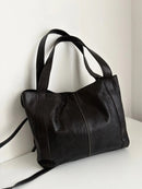 Classic Black Genuine Leather Shoulder Bag with Adjustable Strap