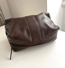 Brown Leather Toiletry Bag with Zip Closure