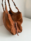 Brown Leather Shoulder Bag with Front Buckle Pocket