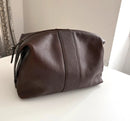 Brown Leather Toiletry Bag with Zip Closure