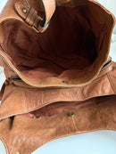 Brown Leather Shoulder Bag with Front Buckle Pocket