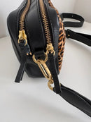 Leopard Print and Black Leather Crossbody Bag with Gold Hardware