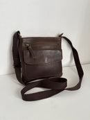 Brown Leather Crossbody Bag with Front Pocket and Adjustable Strap