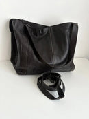 Classic Black Genuine Leather Shoulder Bag with Adjustable Strap