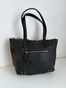 M&S Collection Black Leather Tote Bag with Zip Closure and Front Pocket