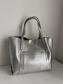 Marks and Spencer silver leather tote bag