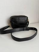 Black Leather Double Zipper Crossbody Bag with Adjustable Strap
