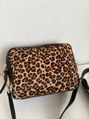 Leopard Print and Black Leather Crossbody Bag with Gold Hardware
