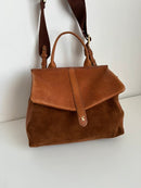 Joules Brown Leather and Suede Satchel Bag with Adjustable Strap