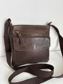 Brown Leather Crossbody Bag with Front Pocket and Adjustable Strap