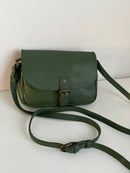 Green Leather Crossbody Bag with Adjustable Strap