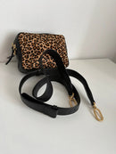 Leopard Print and Black Leather Crossbody Bag with Gold Hardware