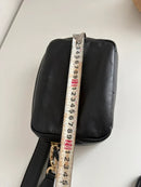 Black Leather Double Zipper Crossbody Bag with Adjustable Strap