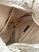 Beige Quilted Shoulder Bag with Ring Zipper Pull