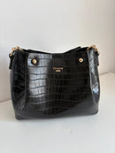 Dune London Black Croc-Embossed Women's Shoulder Bag with Gold Hardware
