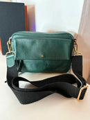 Accessorize Dark Green Leather Women's Satchel with Adjustable Black Strap, Very Good Condition