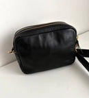 Black Leather Double Zip Crossbody Bag with Adjustable Strap