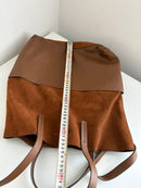 Brown Two-Tone Leather and Suede Tote Bag
