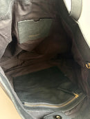 John Lewis black leather tote bag with gold hardware