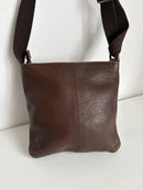 Brown Leather Crossbody Bag with Front Pocket and Adjustable Strap