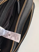 Black Leather Double Zipper Crossbody Bag with Adjustable Strap