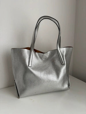 Marks and Spencer silver leather tote bag