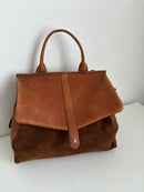 Joules Brown Leather and Suede Satchel Bag with Adjustable Strap