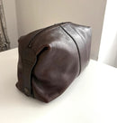 Brown Leather Toiletry Bag with Zip Closure