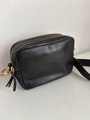 Black Leather Double Zipper Crossbody Bag with Adjustable Strap
