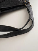 Black Leather Shoulder Bag with Zip Pockets