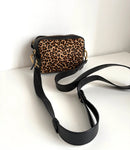 Leopard Print and Black Leather Crossbody Bag with Gold Hardware