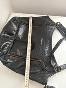 Black Leather Shoulder Bag with Zip Pockets