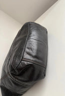 Black Leather Shoulder Bag with Zip Pockets