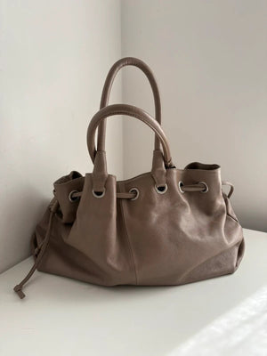 Boden beige drawstring leather shoulder bag/handbag
