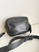 Black Leather Double Zipper Crossbody Bag with Adjustable Strap