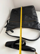 Fatface black leather shoulder bag with extra strap