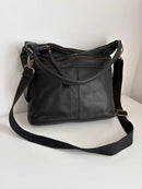Fatface black leather shoulder bag with extra strap