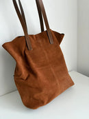 Brown Two-Tone Suede and Leather Tote Bag