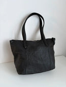 M&S Collection Black Leather Tote Bag with Zip Closure and Front Pocket