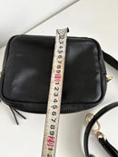 Black Leather Double Zip Crossbody Bag with Adjustable Strap