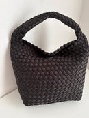 Woven Black Handbag with Structured Handle