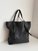 John Lewis black leather tote bag with gold hardware