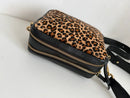 Leopard Print and Black Leather Crossbody Bag with Gold Hardware