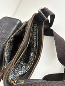 Black Leather Crossbody Messenger Bag with Adjustable Brown Strap – Casual