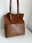 Brown Two-Tone Leather and Suede Tote Bag